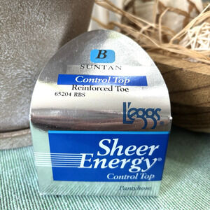 L'eggs Sheer Energy Pantyhose Size B Control Top Reinforced Toe Suntan NIP 65204